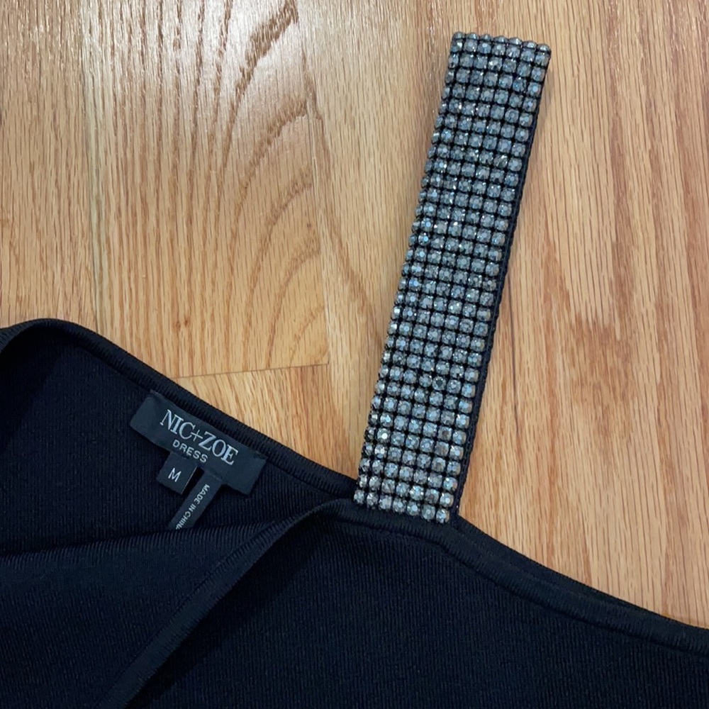 Formal Black Dress with Rhinestone Embellished Shoulder Strap - Picture 3 of 6